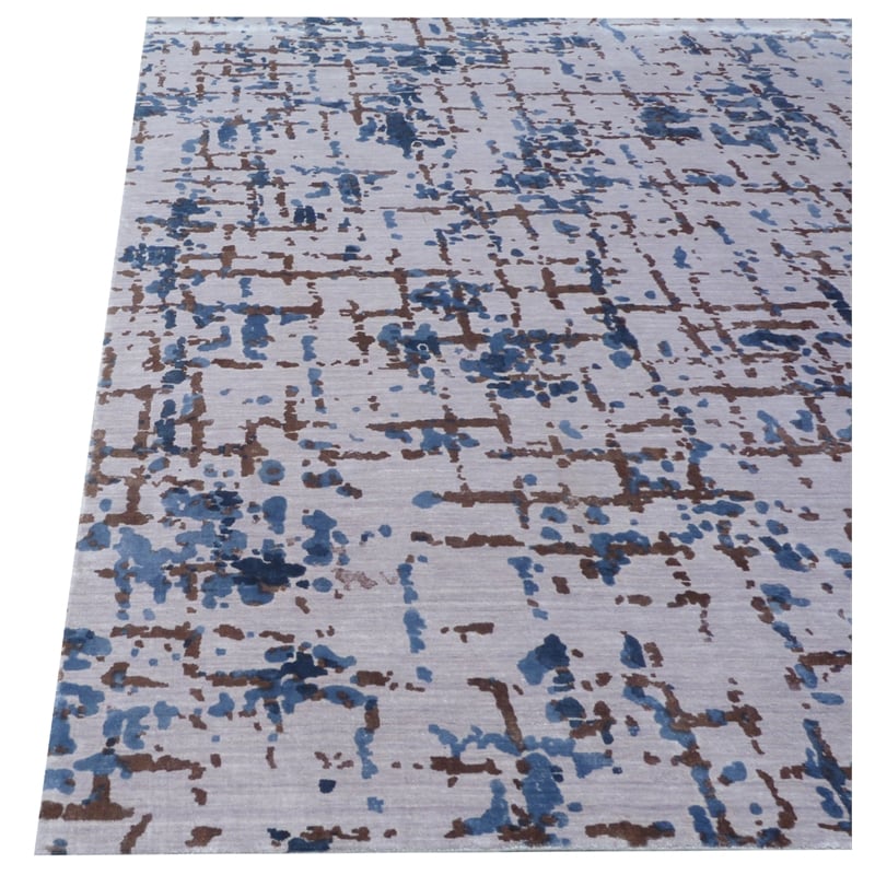 Antolini Handloomed Bamboo Silk Ivory/Blue 8'x10' Area Rug