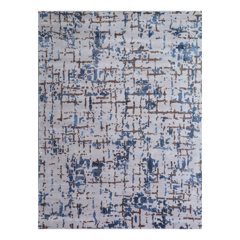 Antolini Handloomed Bamboo Silk Ivory/Blue 8'x10' Area Rug