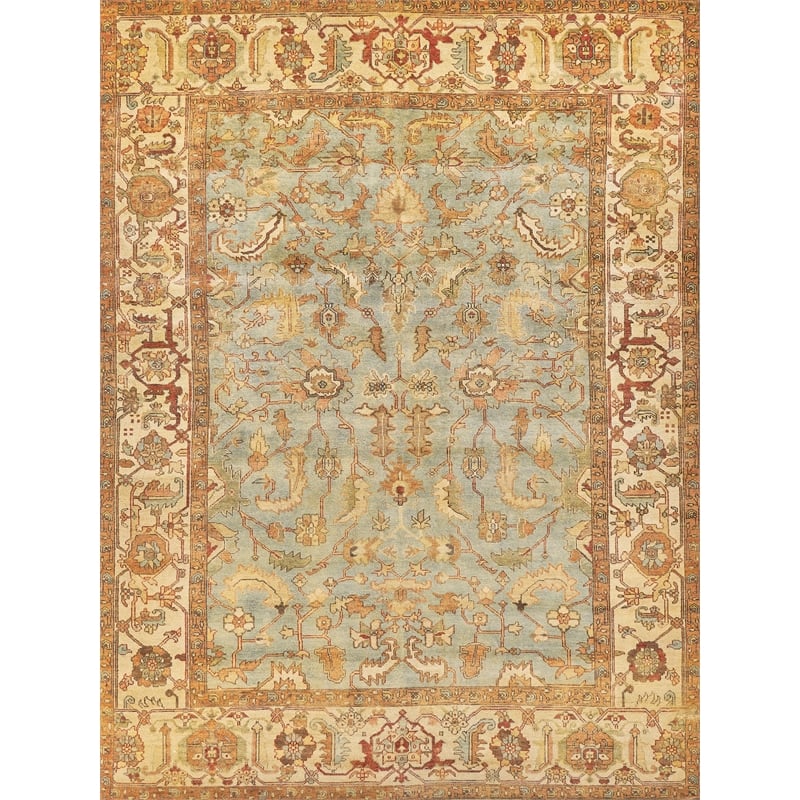 Antique Weave Serapi Hand-Knotted Wool Light Blue/Ivory 6'x9' Area Rug