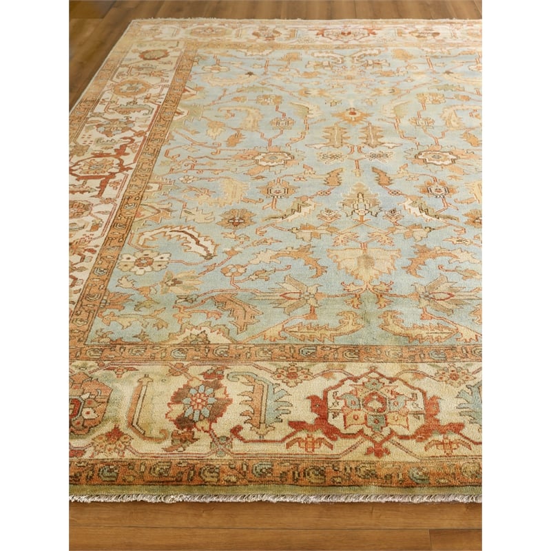 Antique Weave Serapi Hand-Knotted Wool Light Blue/Ivory 9'x12' Area Rug