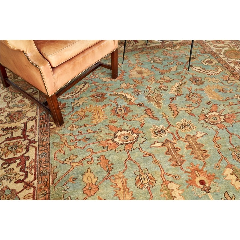 Antique Weave Serapi Hand-Knotted Wool Light Blue/Ivory 9'x12' Area Rug