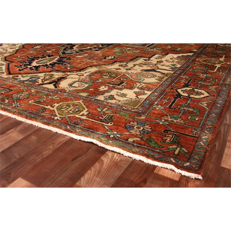 Antique Weave Serapi Hand-Knotted New Zealand Wool Rust/Ivory 12'x18' Area Rug