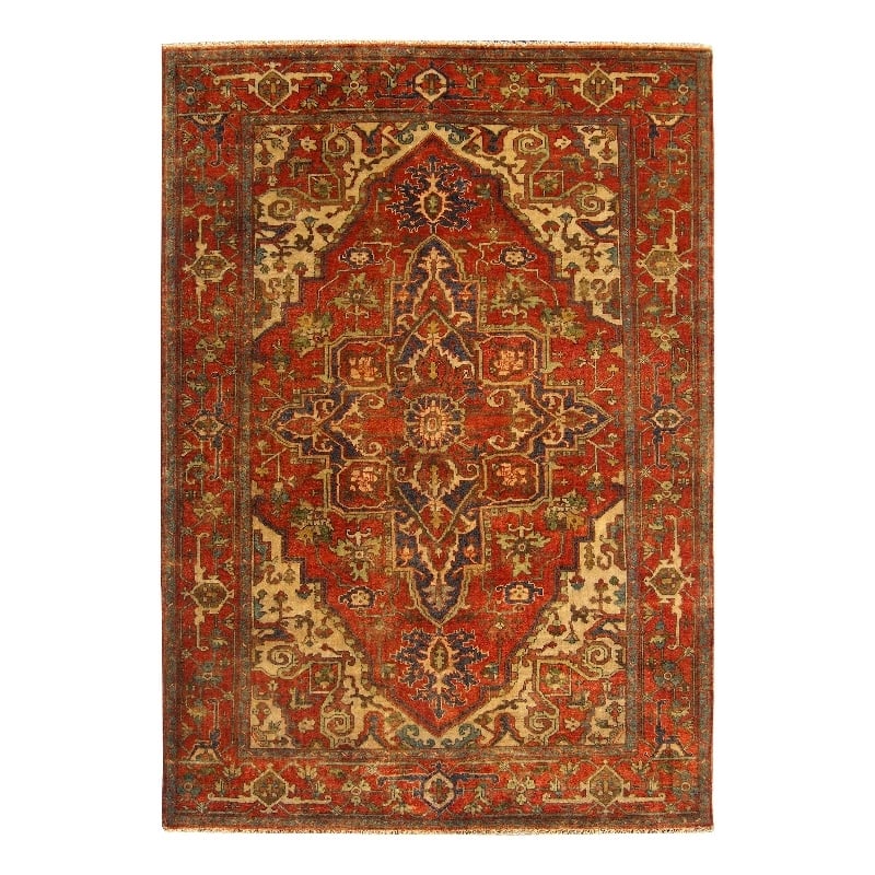 Antique Weave Serapi Hand-Knotted New Zealand Wool Rust/Ivory 6'x9' Area Rug