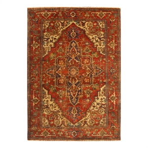 Antique Weave Serapi Hand-Knotted New Zealand Wool Rust/Ivory 6'x9' Area Rug