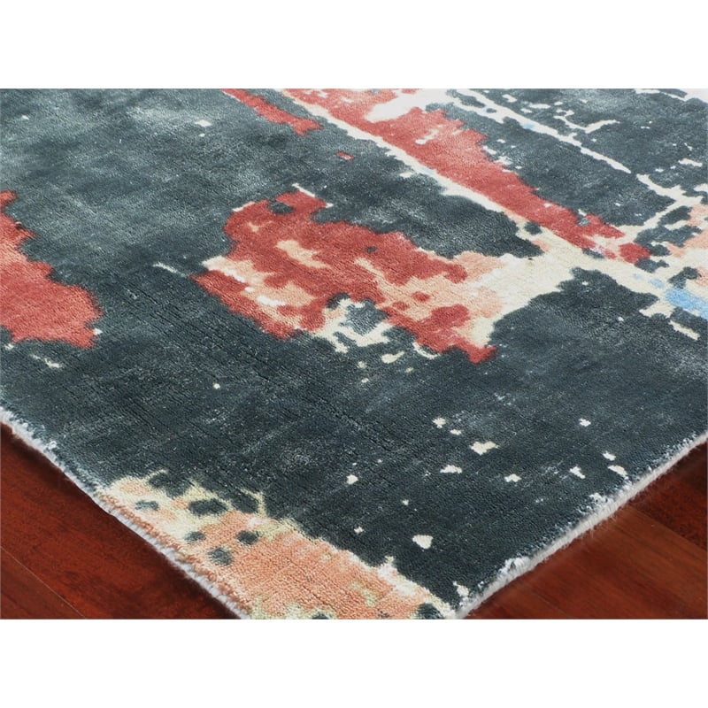 Antolini Handloomed Bamboo Silk Ivory/Blue 8'x10' Area Rug