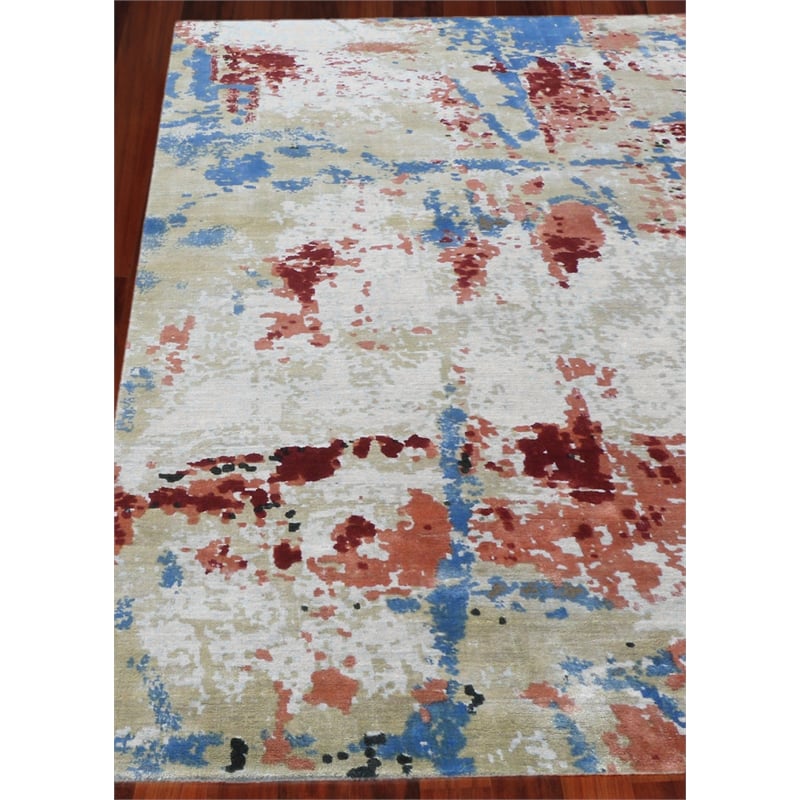 Antolini Handloomed Bamboo Silk Ivory/Blue 8'x10' Area Rug