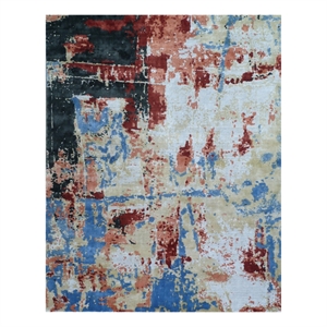 Antolini Handloomed Bamboo Silk Ivory/Blue 8'x10' Area Rug