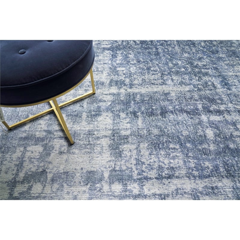 Antolini Handloomed Bamboo Silk Blue/Ivory/Gray 6'x9' Area Rug