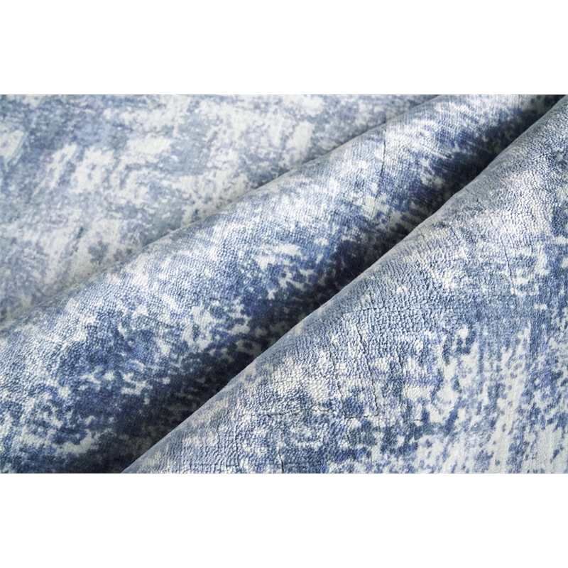 Antolini Handloomed Bamboo Silk Blue/Ivory/Gray 9'x12' Area Rug