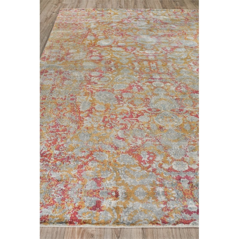 Antolini Handloomed Bamboo Silk Gray/Rust/Gold 9'x12' Area Rug