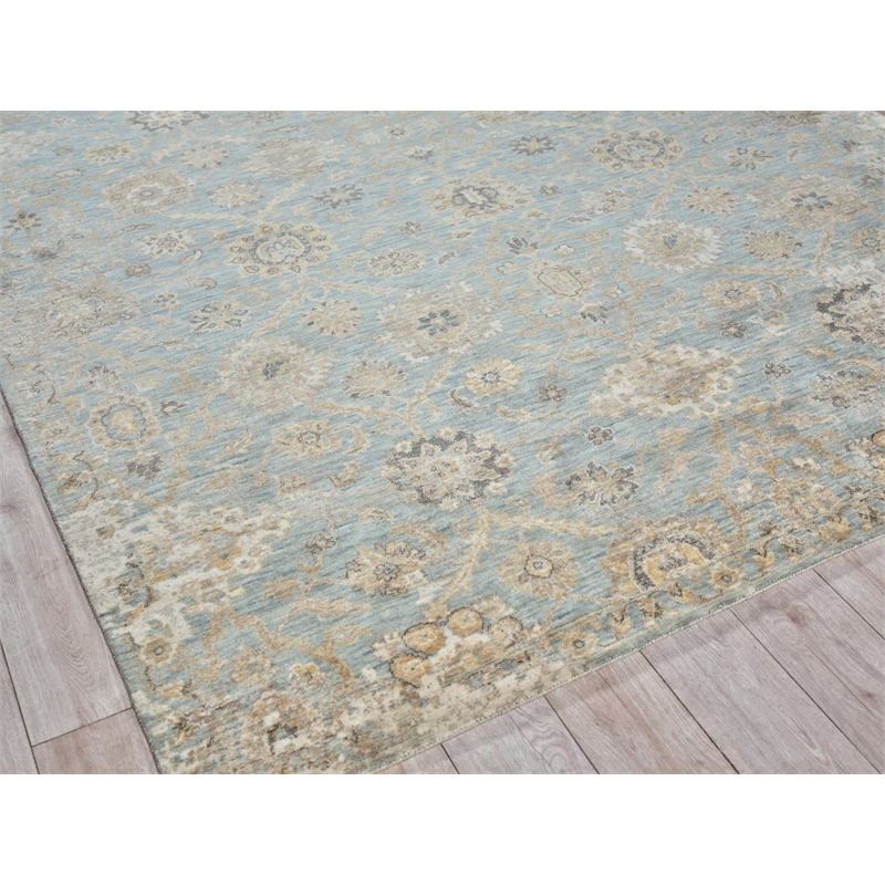 Artisan Power Loom Wool/Nylon Light Blue 4'x6' Area Rug
