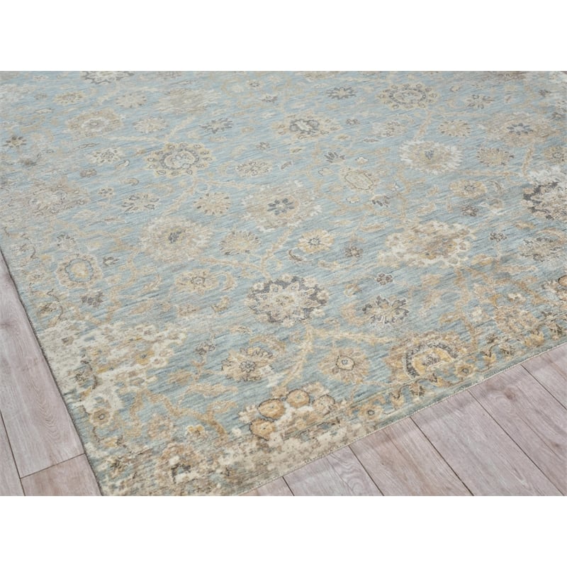 Artisan Power Loom Wool/Nylon Light Blue 9'x12' Area Rug