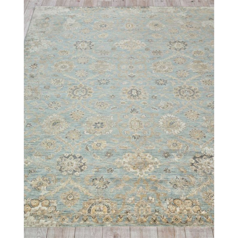 Artisan Power Loom Wool/Nylon Light Blue 9'x12' Area Rug