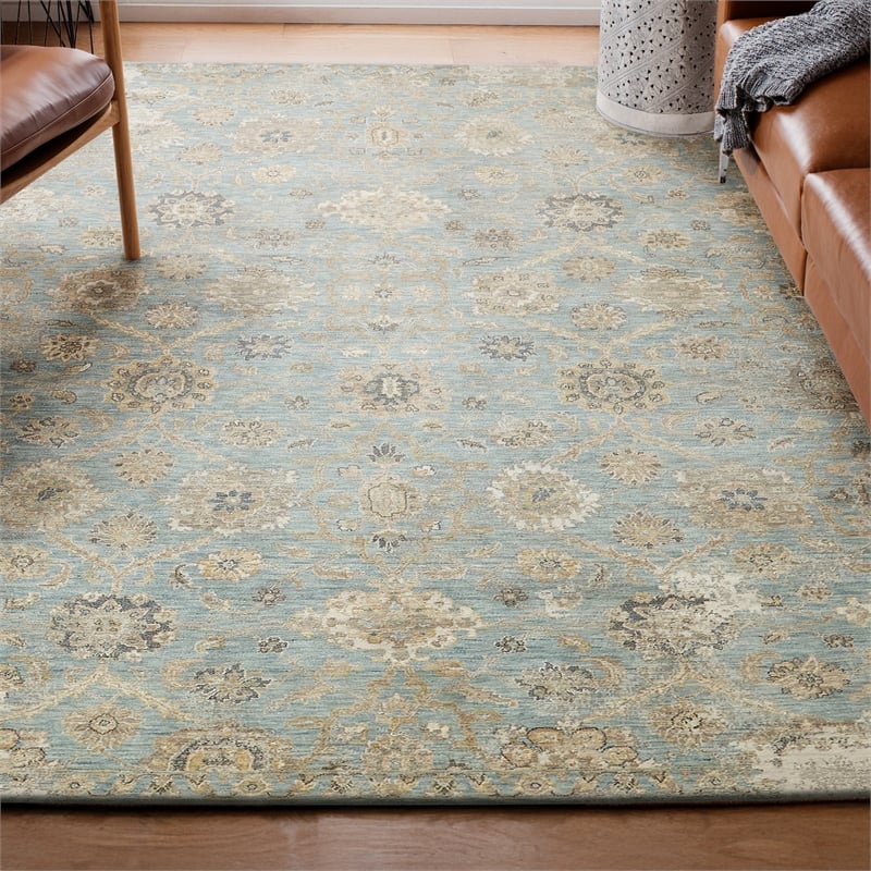 Artisan Power Loom Wool/Nylon Light Blue 9'x12' Area Rug