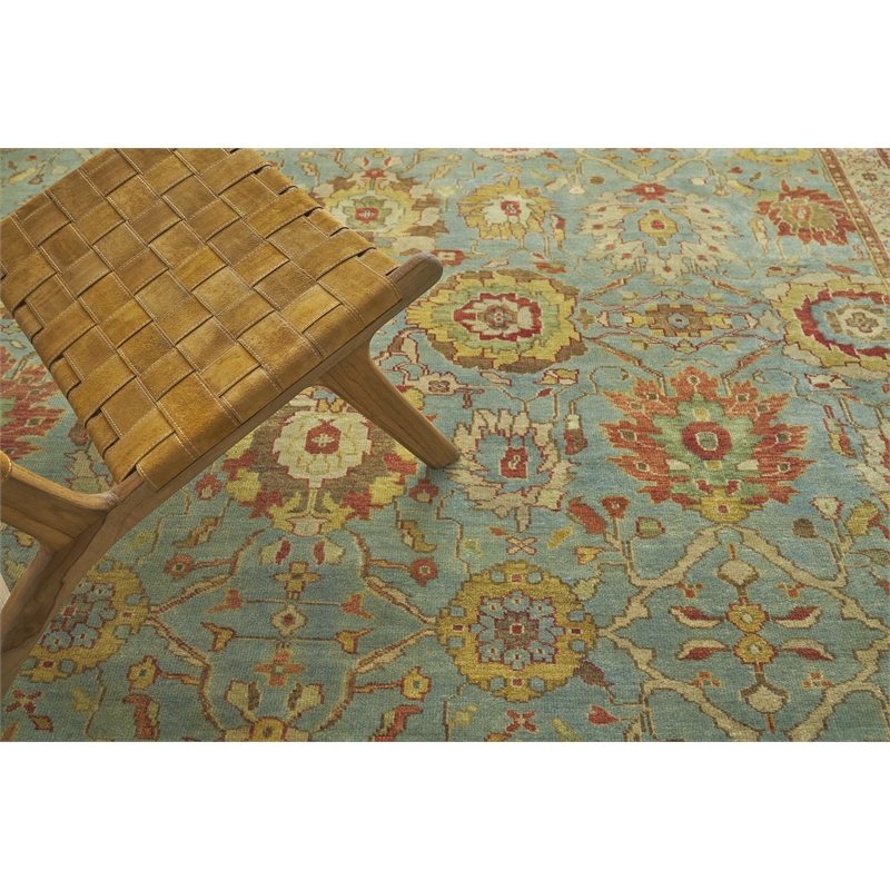 Antique Weave Serapi Hand-Knotted Wool Light Blue/Ivory 9'x12' Area Rug