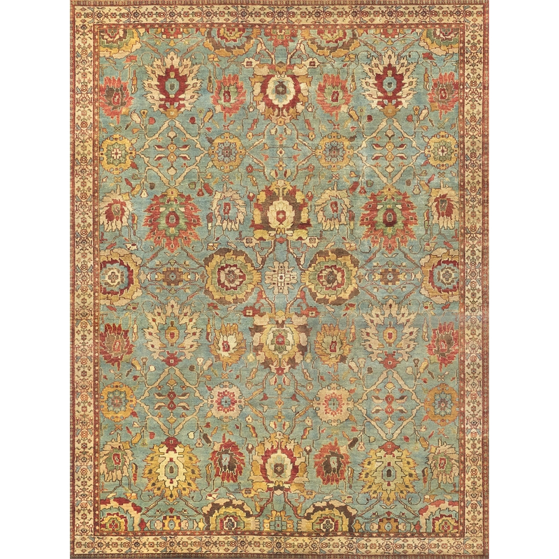 Antique Weave Serapi Hand-Knotted Wool Light Blue/Ivory 9'x12' Area Rug