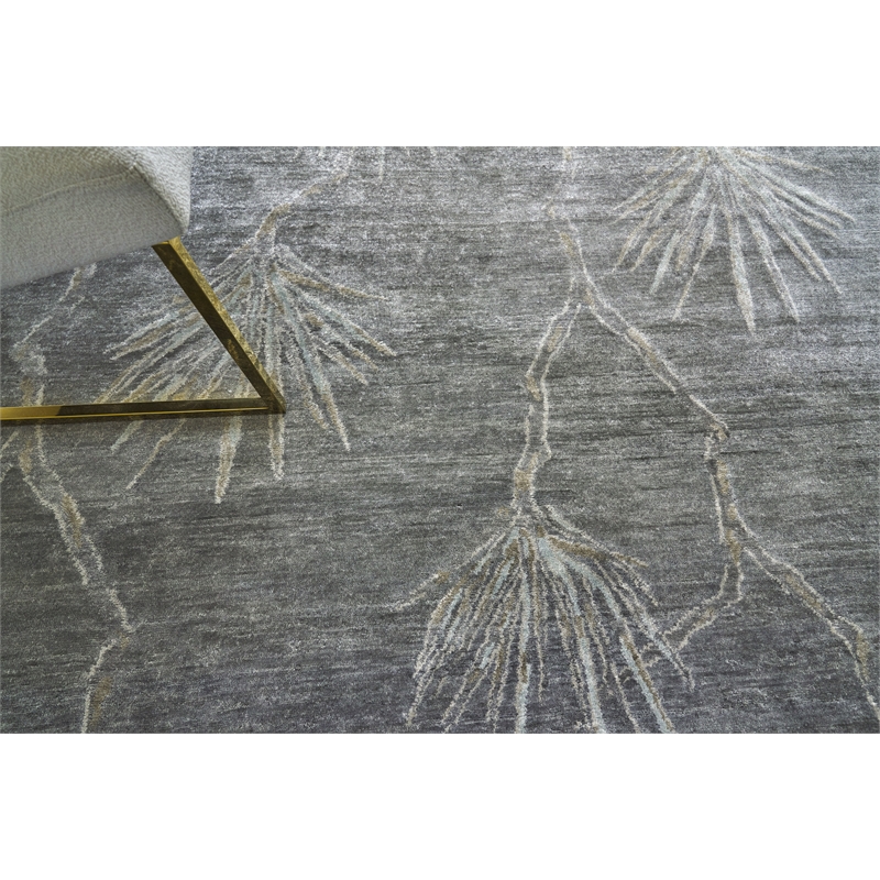 Antique'D Silk Hand-Knotted Bamboo Silk Dark Gray/Gray 8'x10' Area Rug