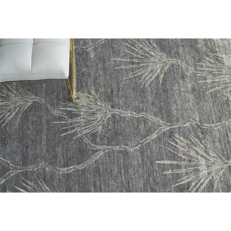 Antique'D Silk Hand-Knotted Bamboo Silk Dark Gray/Gray 8'x10' Area Rug
