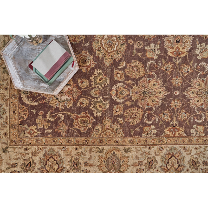 Antique Weave Ziegler Hand-Knotted New Zealand Wool Brown/Ivory 9'x10' Area Rug