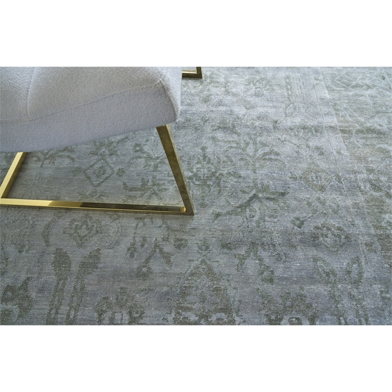 Antique'D Silk Hand-Knotted Bamboo Silk Aqua 6'6