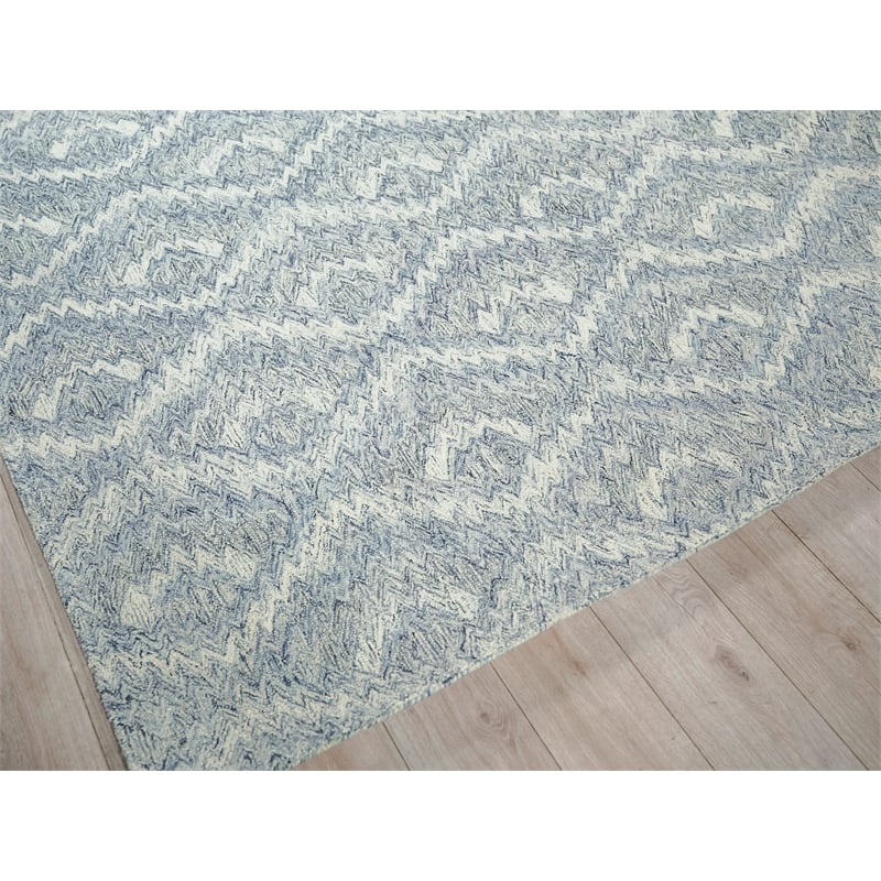 Bargello Hand-Tufted New Zealand Wool Light Blue 4'x6' Area Rug