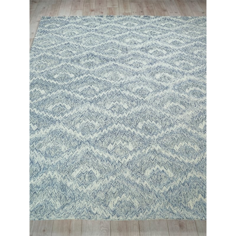 Bargello Hand-Tufted New Zealand Wool Light Blue 4'x6' Area Rug