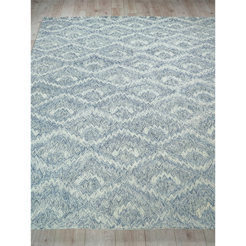 Bargello Hand-Tufted New Zealand Wool Light Blue 9'x12' Area Rug