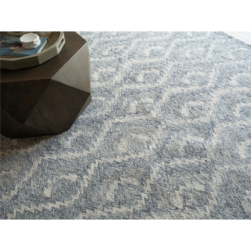 Bargello Hand-Tufted New Zealand Wool Light Blue 9'x12' Area Rug