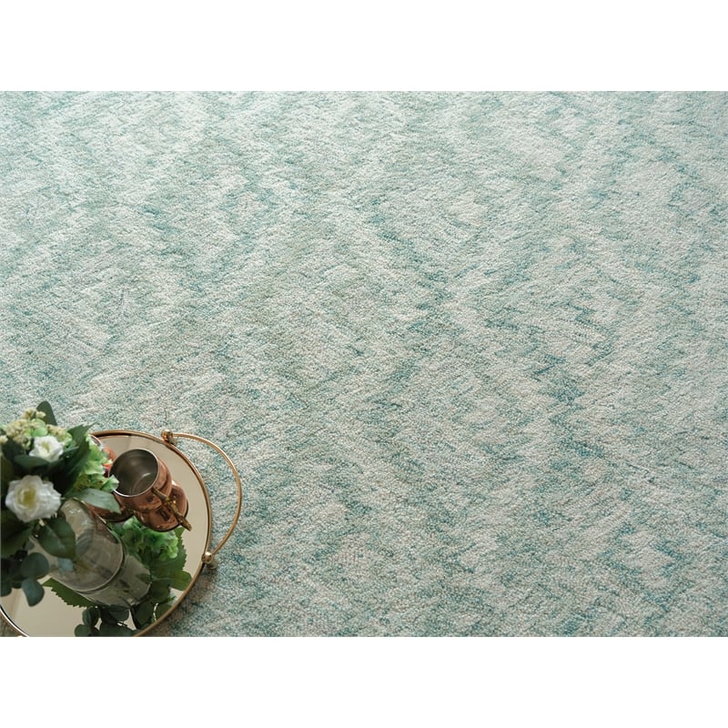 Bargello Hand-Tufted New Zealand Wool Turquoise 10'x14' Area Rug