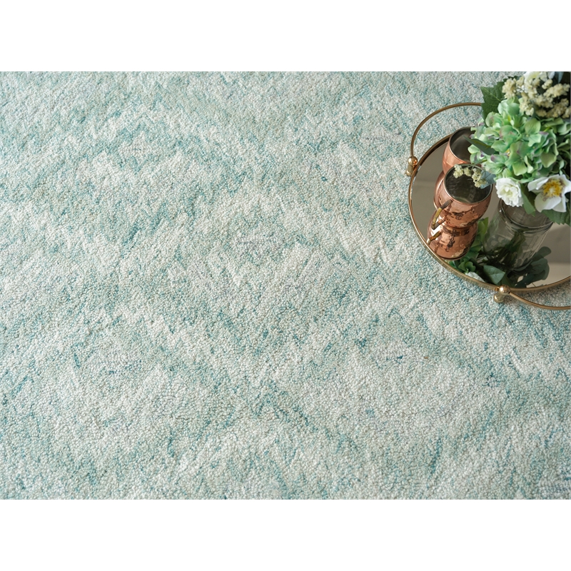 Bargello Hand-Tufted New Zealand Wool Turquoise 12'x15' Area Rug