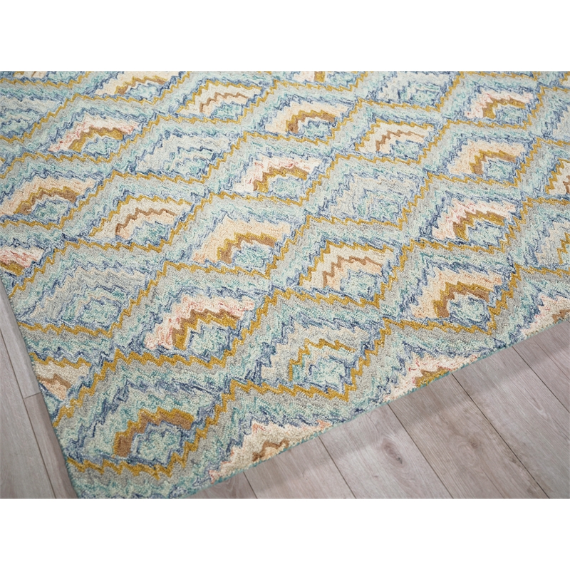 Bargello Hand-Tufted New Zealand Wool Light Blue/Multi 4'x6' Area Rug