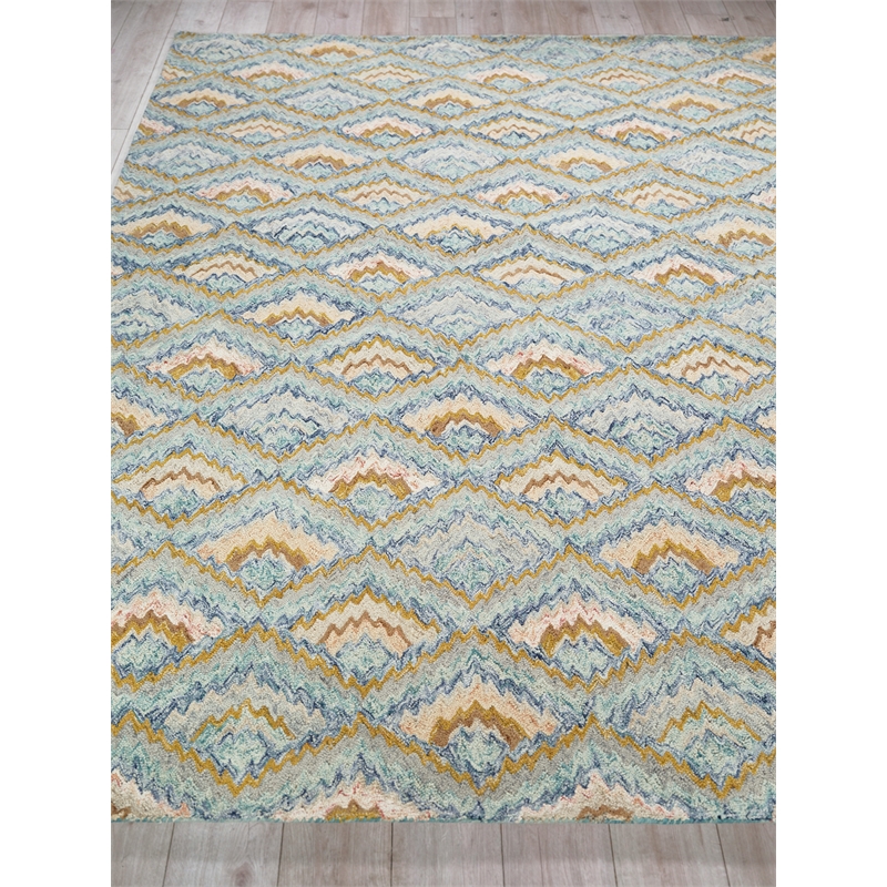 Bargello Hand-Tufted New Zealand Wool Light Blue/Multi 4'x6' Area Rug