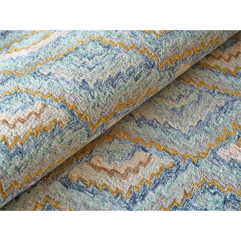 Bargello Hand-Tufted New Zealand Wool Light Blue/Multi 4'x6' Area Rug