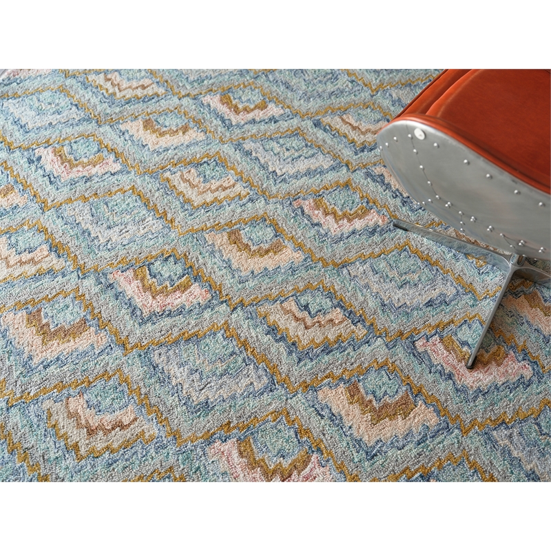 Bargello Hand-Tufted New Zealand Wool Light Blue/Multi 4'x6' Area Rug