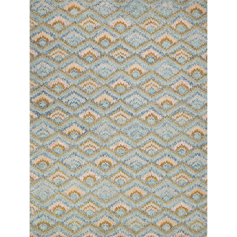 Bargello Hand-Tufted New Zealand Wool Light Blue/Multi 5'x8' Area Rug