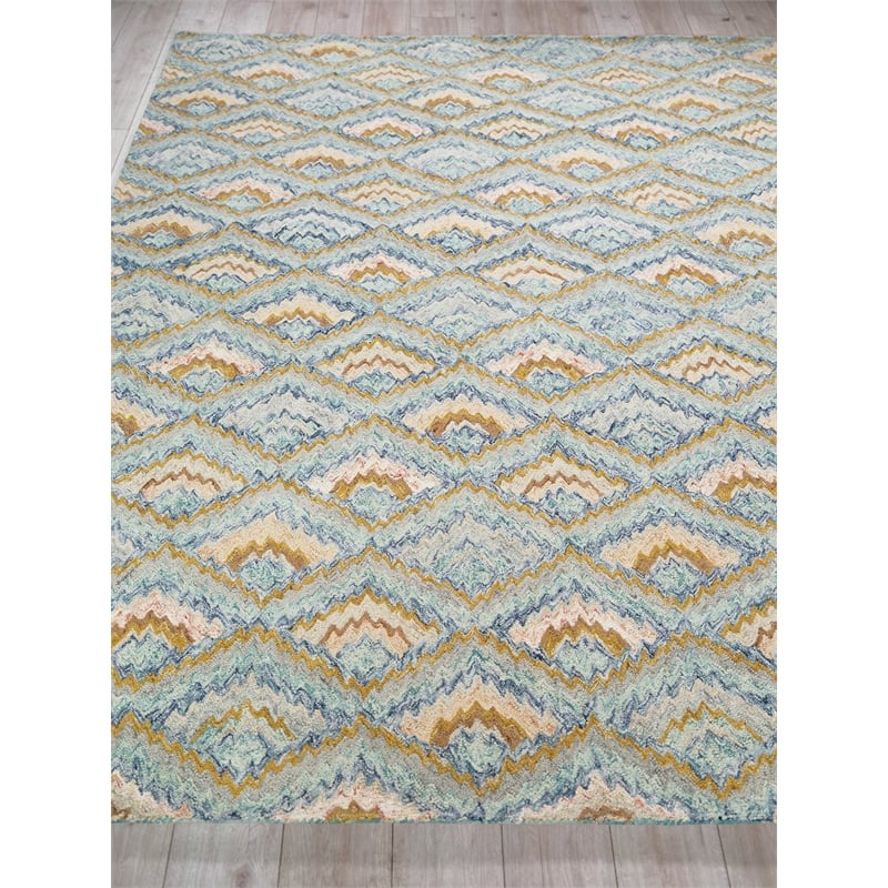 Bargello Hand-Tufted New Zealand Wool Light Blue/Multi 6'x9' Area Rug