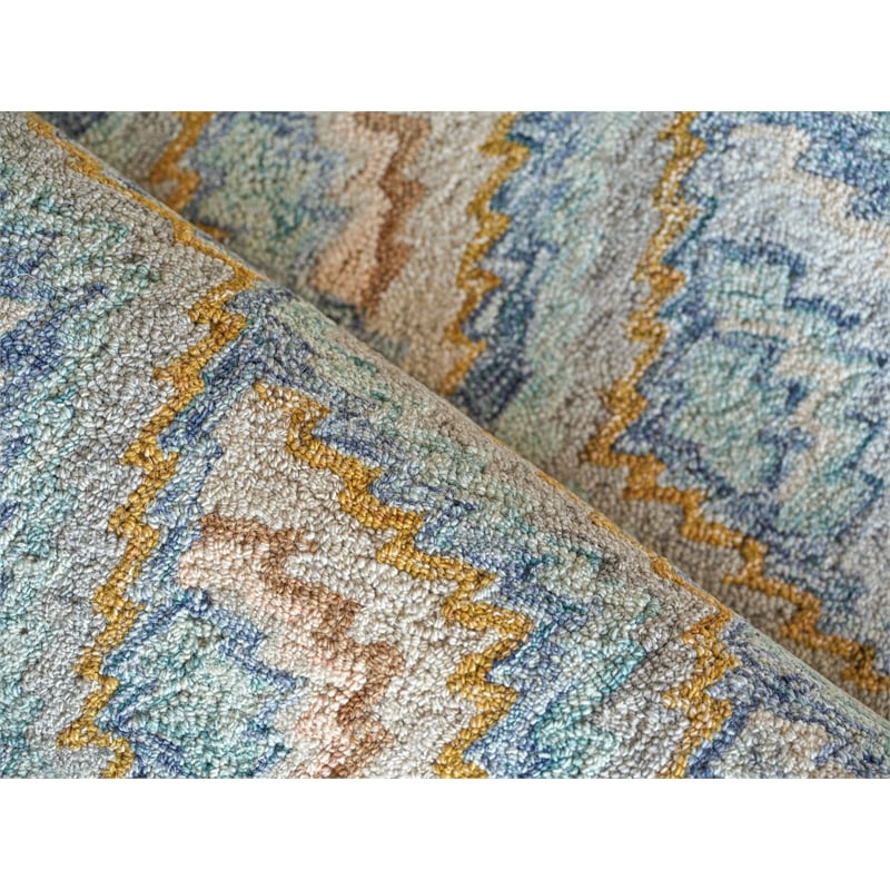 Bargello Hand-Tufted New Zealand Wool Light Blue/Multi 6'x9' Area Rug