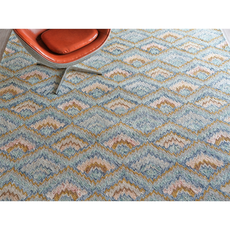 Bargello Hand-Tufted New Zealand Wool Light Blue/Multi 6'x9' Area Rug