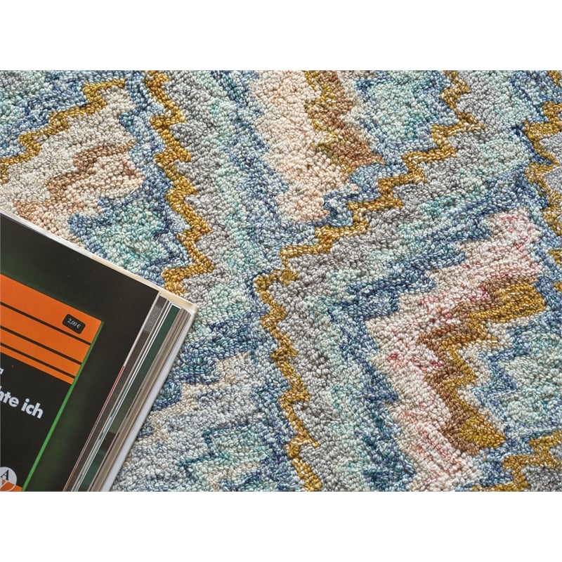 Bargello Hand-Tufted New Zealand Wool Light Blue/Multi 6'x9' Area Rug
