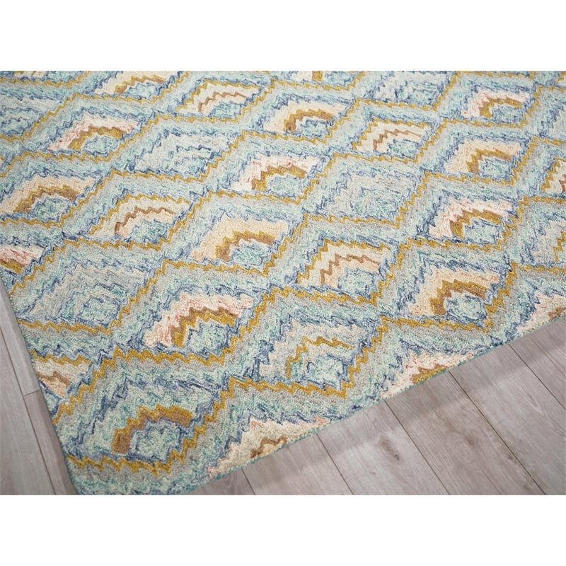 Bargello Hand-Tufted New Zealand Wool Light Blue/Multi 8'x10' Area Rug