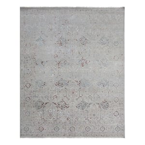 Beverly Hand-Knotted Wool/Bamboo Silk Light Blue/Gray 10'x14' Area Rug