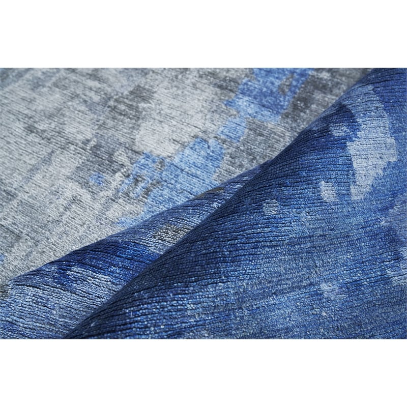 Bamboo Silk Hand-Knotted Bamboo Silk Blue/Gray 8'x21'6