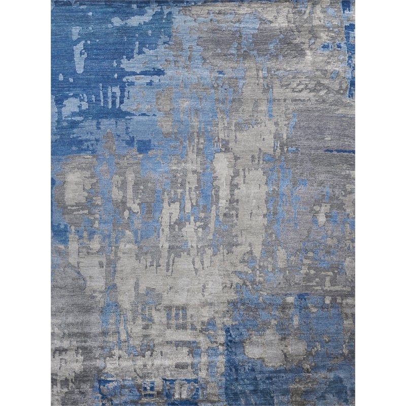 Bamboo Silk Hand-Knotted Bamboo Silk Blue/Gray 8'x21'6