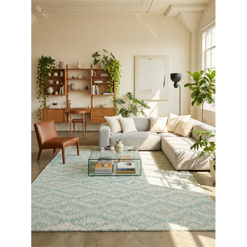 Bargello Hand-Tufted New Zealand Wool Turquoise 14'x18' Area Rug