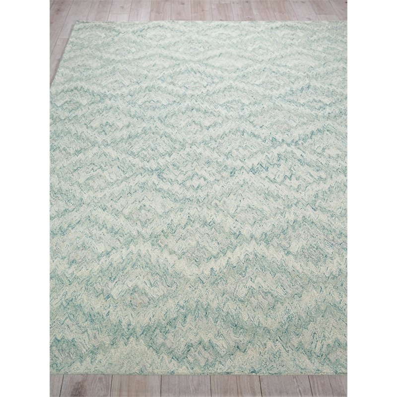Bargello Hand-Tufted New Zealand Wool Turquoise 4'x6' Area Rug
