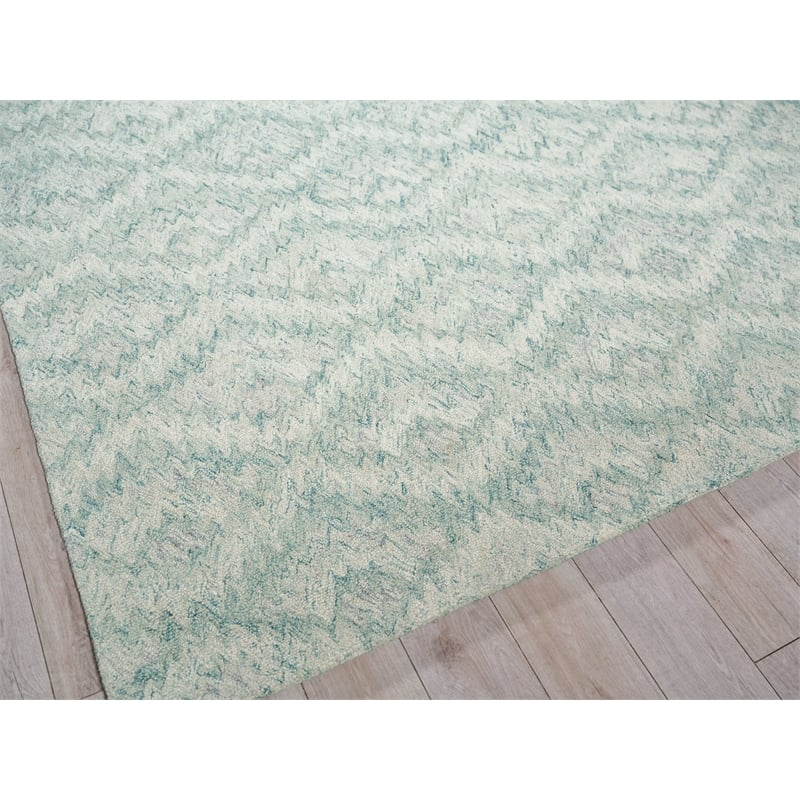 Bargello Hand-Tufted New Zealand Wool Turquoise 5'x8' Area Rug