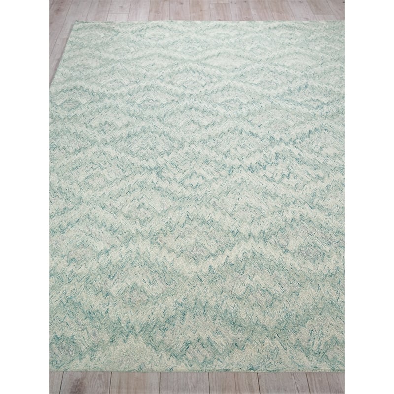 Bargello Hand-Tufted New Zealand Wool Turquoise 5'x8' Area Rug