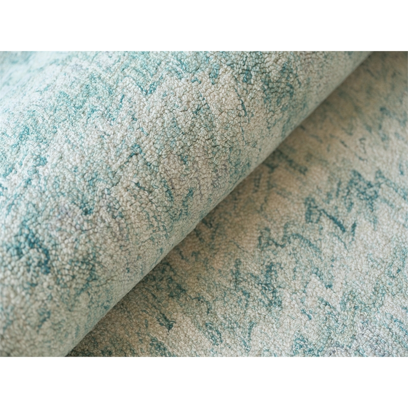 Bargello Hand-Tufted New Zealand Wool Turquoise 5'x8' Area Rug