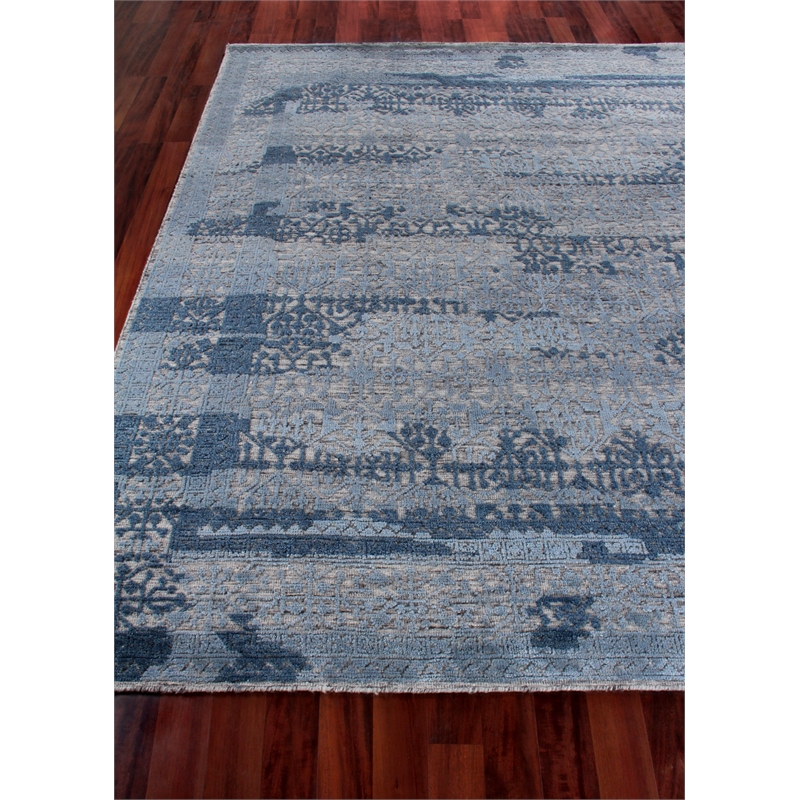 Cadence Hand-Knotted Wool/Bamboo Silk Light Blue 10'x14' Area Rug