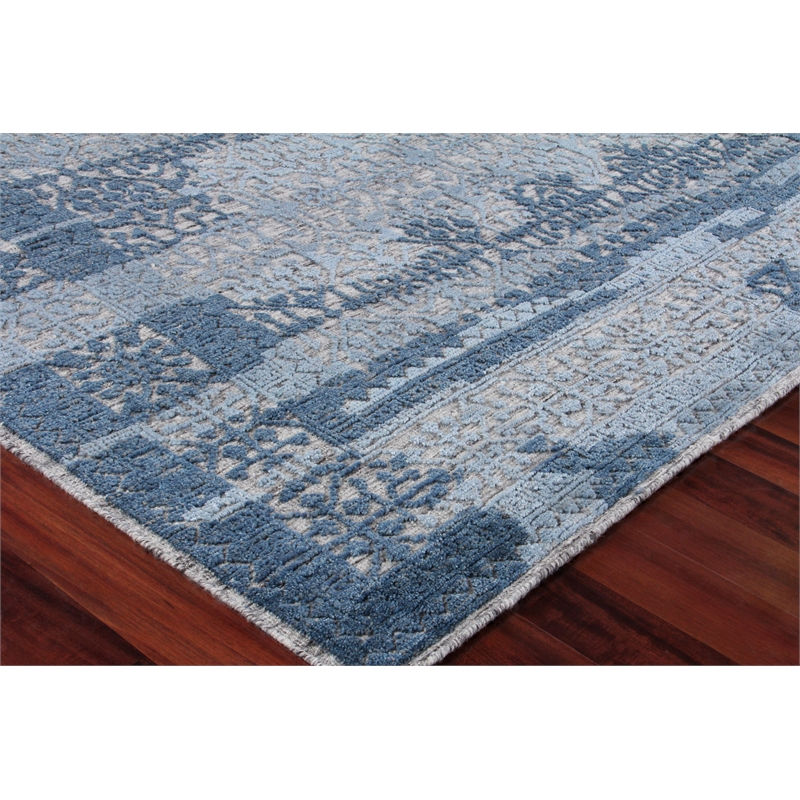 Cadence Hand-Knotted Wool/Bamboo Silk Light Blue 6'x9' Area Rug
